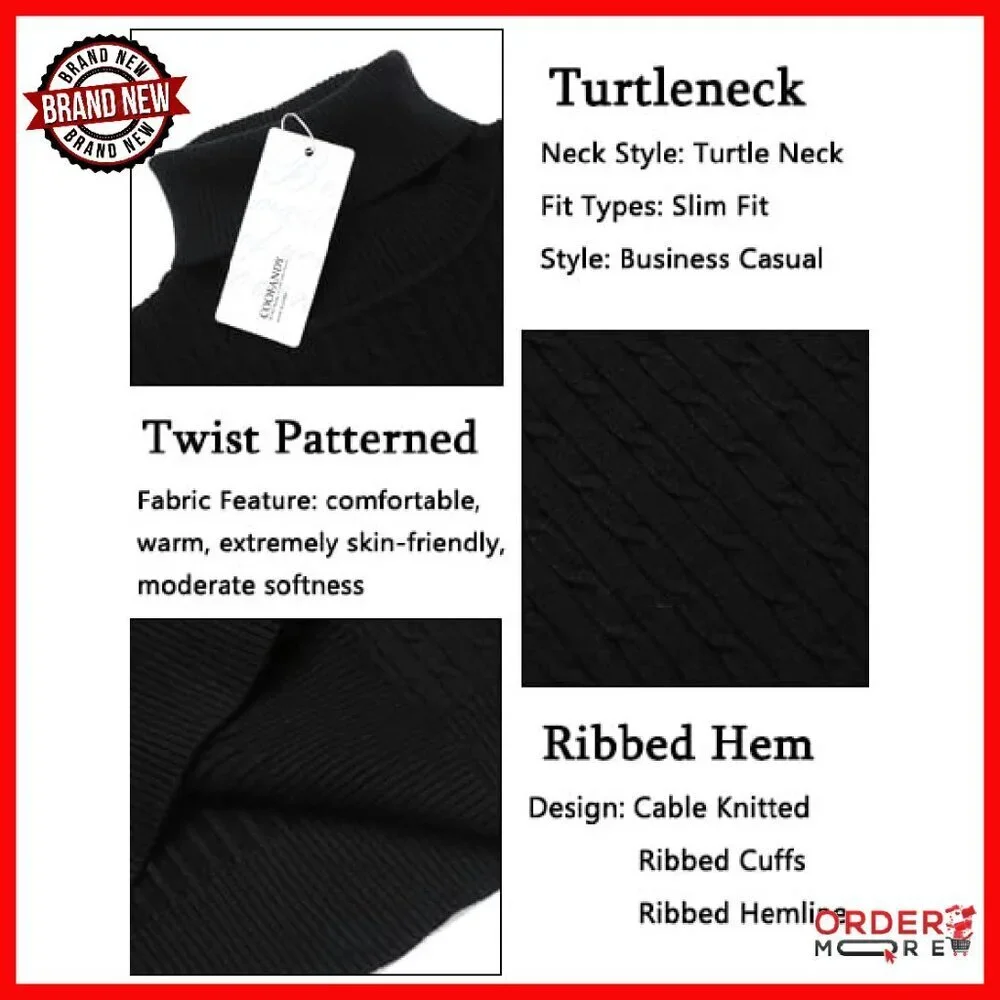 Slim Fit Turtleneck Sweater Knitted Pullover Men's Casual Twist Pattern